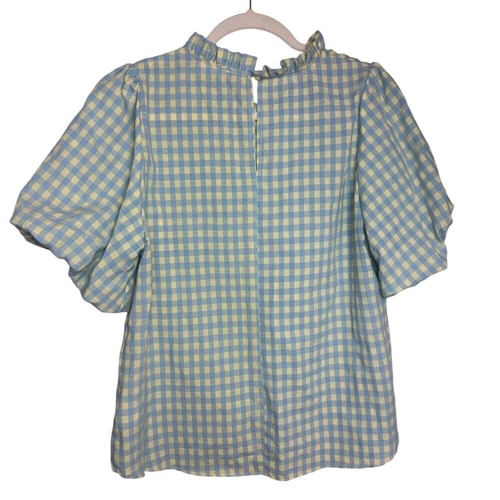 Anniewear Yellow Blue Gingham Puff Sleeve Top Sz. L - Picture 4 of 8